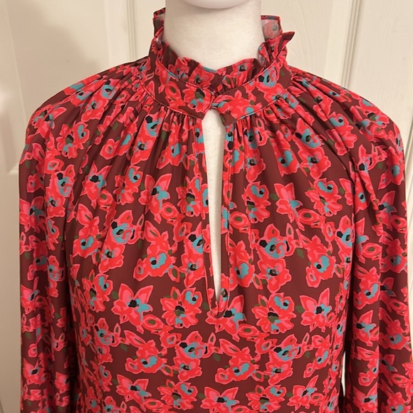 Crosby by Mollie Burch Red Floral Ruffle Mimi Dress In Floral Verbena Size XS - Picture 10 of 14